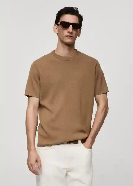 Camiseta Tricot Lino Camel Talla L Hombre Mango