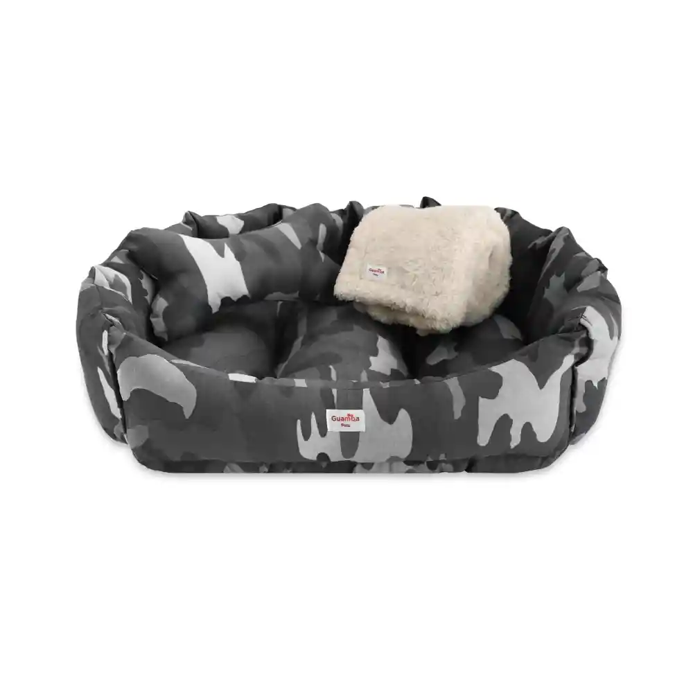 Guamba Combo Cama Mascota Camuflaje Grande 75 x 90 Gris