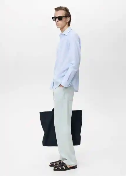 Camisa Soller Celeste Talla L Hombre Mango