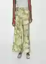 Pantalón Plumas Verde Talla M Mujer Mango