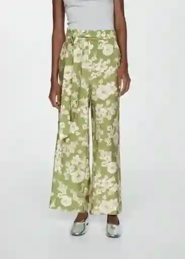 Pantalón Plumas Verde Talla M Mujer Mango