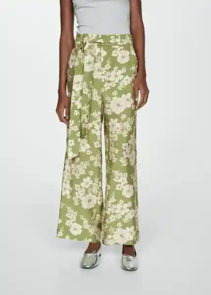 Pantalón Plumas Verde Talla M Mujer Mango