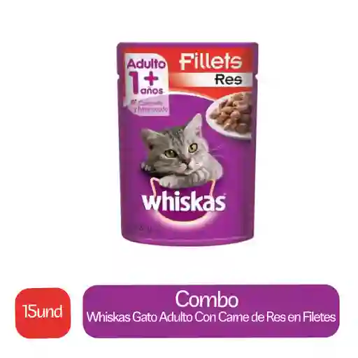 15 x Whiskas Alimento Gato Adulto Con Carne de Res en Filetes