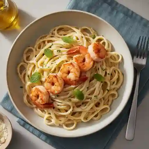 Pasta aglio  olio con camarones