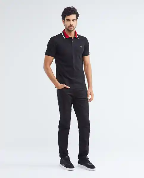 Camiseta Contrast Neck Polo Negro Sombrío Talla XL Chevignon