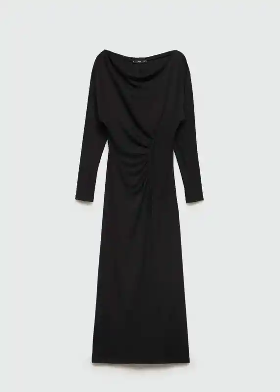 Vestido Frunci Negro Talla S Mujer Mango