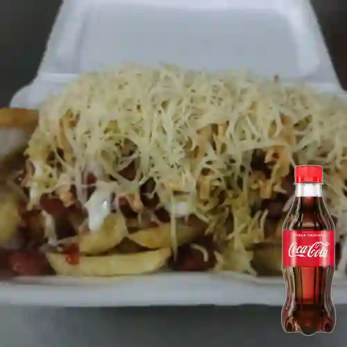 Salchipapa Personal c/ Queso Paipa +Cocacola de 250Ml