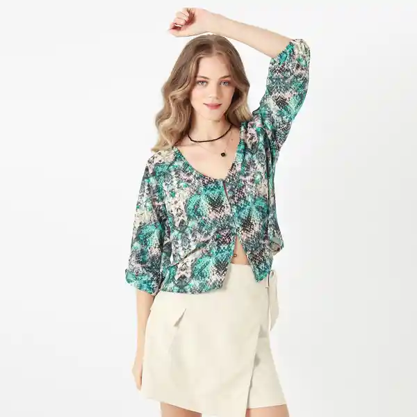 Blusa Cuello V Manga 3/4 Multicolor Talla XS 694667