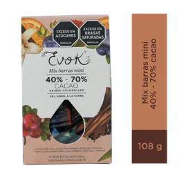 Evok Chocolate Mini Barras Surtidas Con 40% y 70% Cacao
