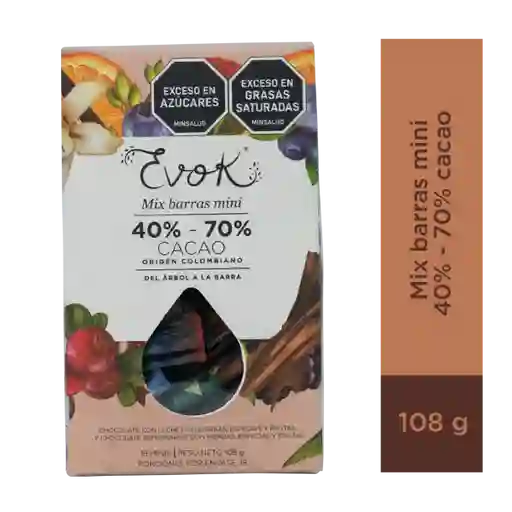 Evok Chocolate Mini Barras Surtidas Con 40% y 70% Cacao