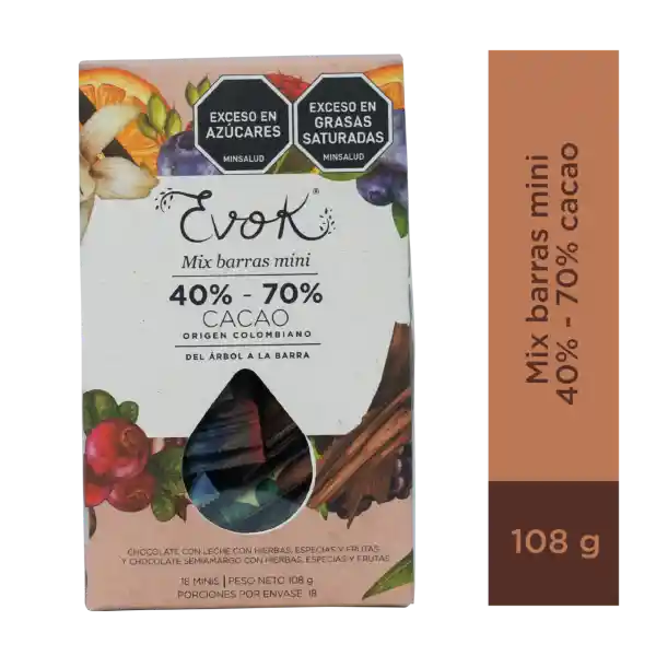 Evok Chocolate Mini Barras Surtidas Con 40% y 70% Cacao