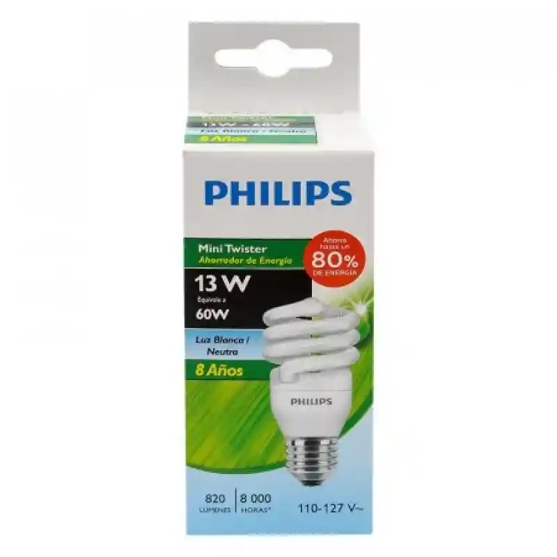 Philips Bombillo Ahorrador Espiral Luz Neutra 13 W 80101