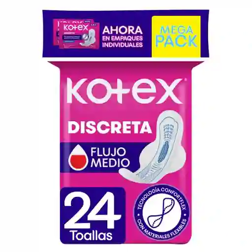 Toallas Higiénicas Femeninas Kotex Discreta Mega Pack 24 Und