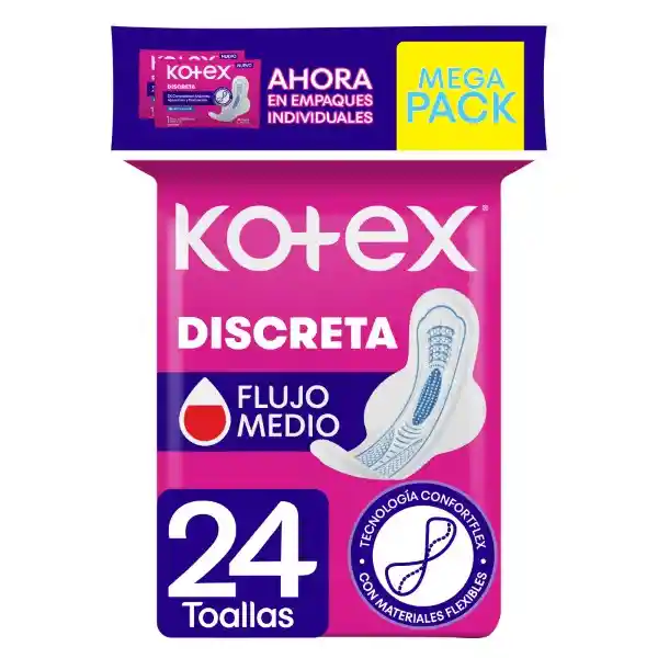 Toallas Higiénicas Femeninas Kotex Discreta Mega Pack 24 Und