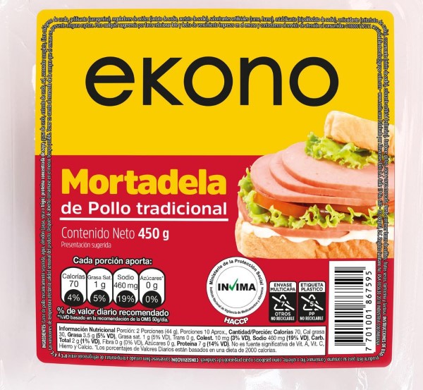 Mortadela De Pollo Tradicional Ekono 450 g
