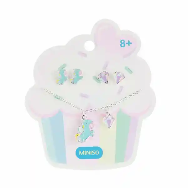 Collar Infantil Con Dijes y Aretes Colección Funny Miniso