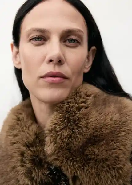 Chaqueta Pelete Marrón Talla XS Mujer Mango