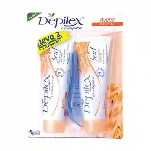 Depilex Crema Depilatoria de Avena Piel Sensible X2 Incluye Espátula