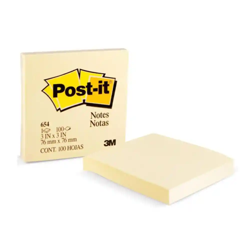Post It -® Notas Adhesivas 654, Color Amarillo, 7,6 X 7,6 Cm