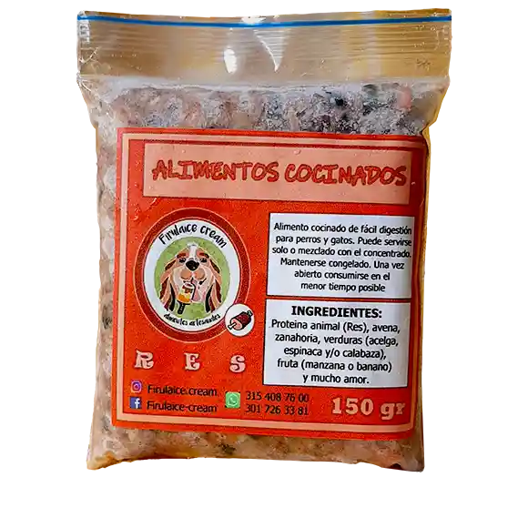 Alimento Cocinado Perro y Gato Sabor Res Firulaice Cream 150 g