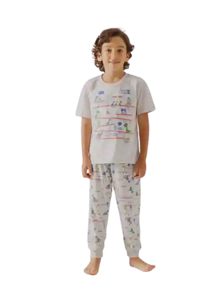 Pijama Camiseta Manga Corta + Pantalón Gris Claro T. 4 Bronzini