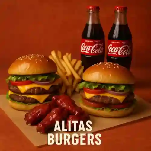 Alitas & Burgers (6 Alitas +2hamb +papas