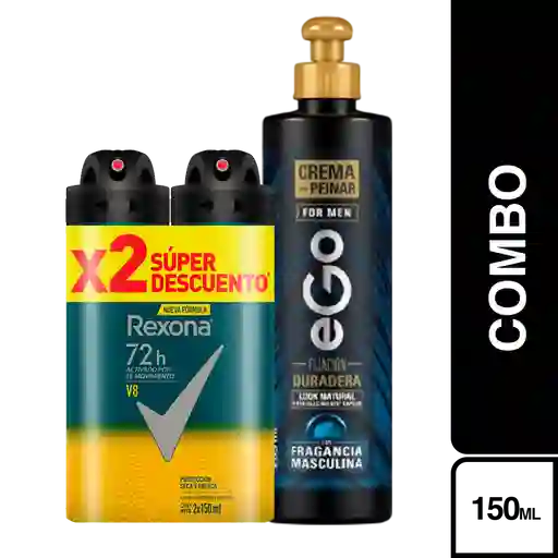 Combo Desodorante Rexona V8 Aerosol + Crema Para Peinar Ego