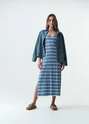 Vestido Mujer Azul Colonia Medio Talla S 473G036 Naf Naf