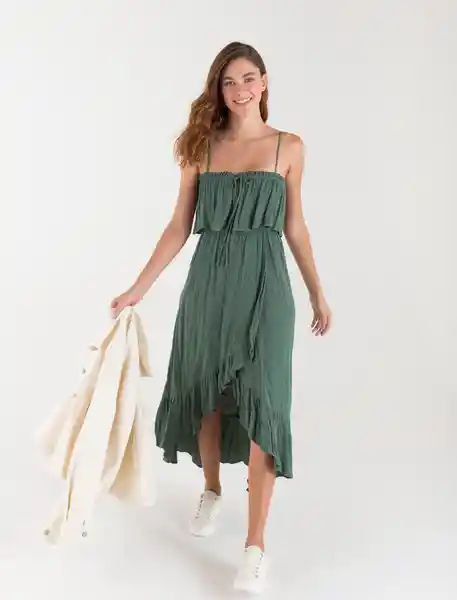 Vestido Midi De Tiras Verde Camaleón Oscuro Talla M Mujer Naf Naf