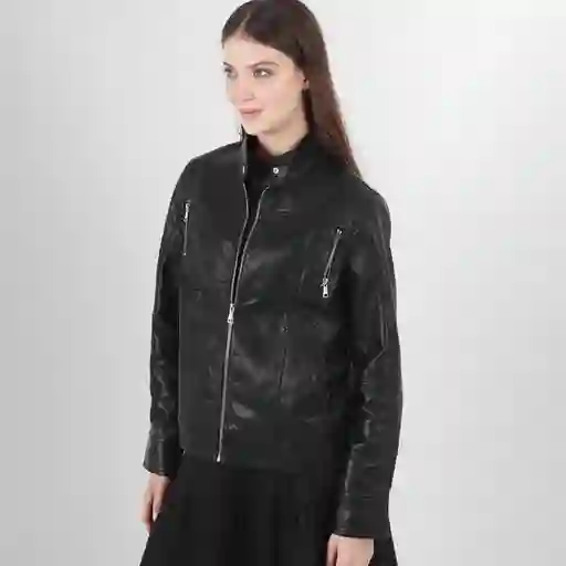 Chaqueta Biker Imitación Piel Negro M Fuera de Serie