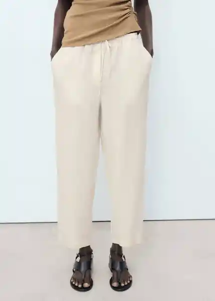 Pantalón Linen Piedra Talla XS Mujer Mango