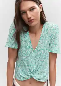 Blusa Suizo Turquesa Talla L Mujer Mango