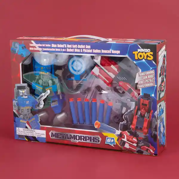 Robot Transformable y Pistola Azul y Rojo Serie Miniso