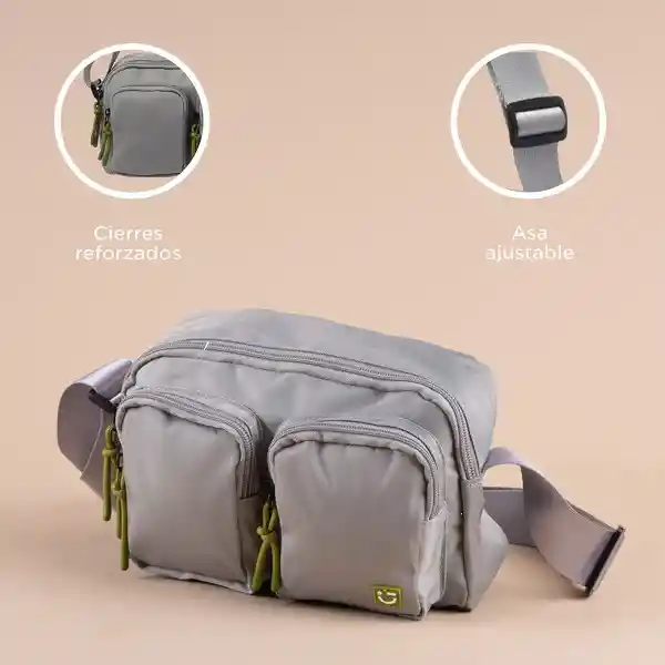 Bolso Crossbody Con Dos Bolsas al Frente Gris Claro Serie Miniso