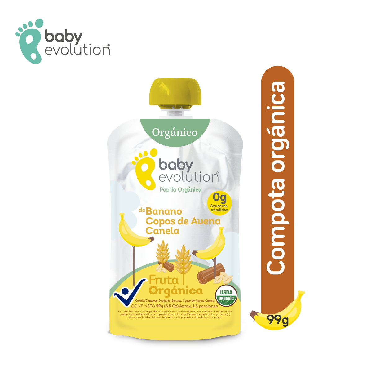 Baby Evolution Compota Orgánica Banano Avena 99g
