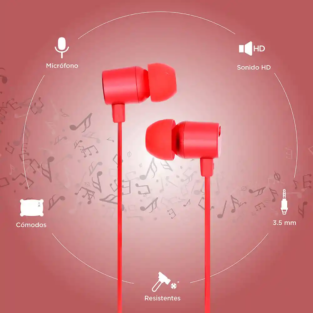 Miniso Audífonos de Cable Metálicos Con Estuche Rojo 1.2 m