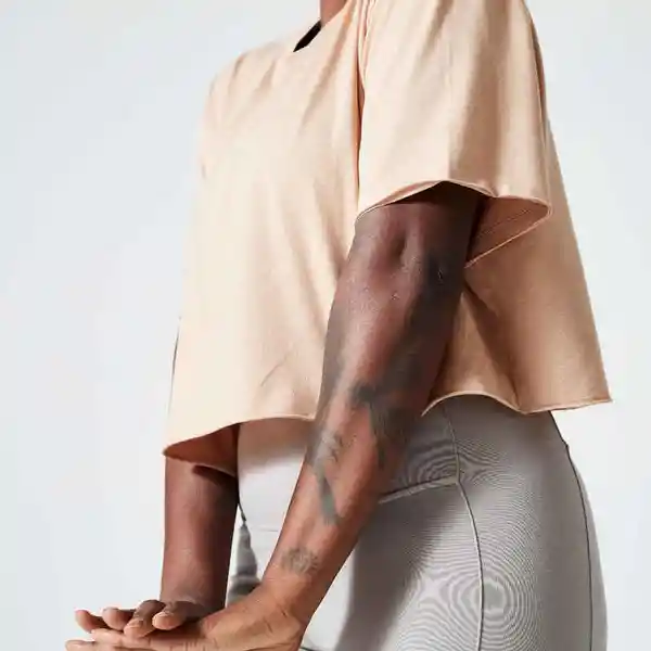 Domyos Camiseta Crop Top Fitness Mujer Beige Agrisado T. L 520