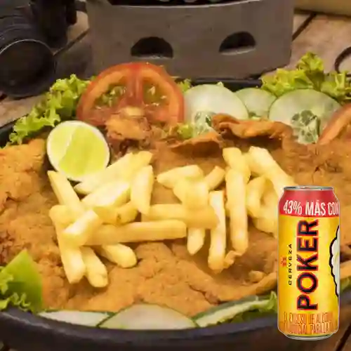 Combo Chuleta de Pollo O Cerdo + Poker 330 ml