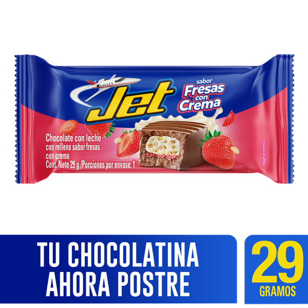 Jet Chocolate Relleno con Sabor a Fresas con Crema 29 g