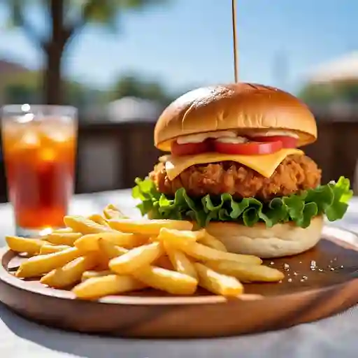 Hamburguesa de pollo con papas
