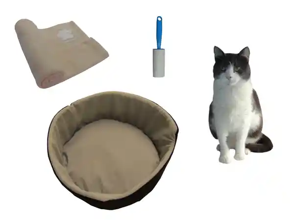 Hally Pets Set Gato Cama + Cobija + Quitamotas Beige OT0012