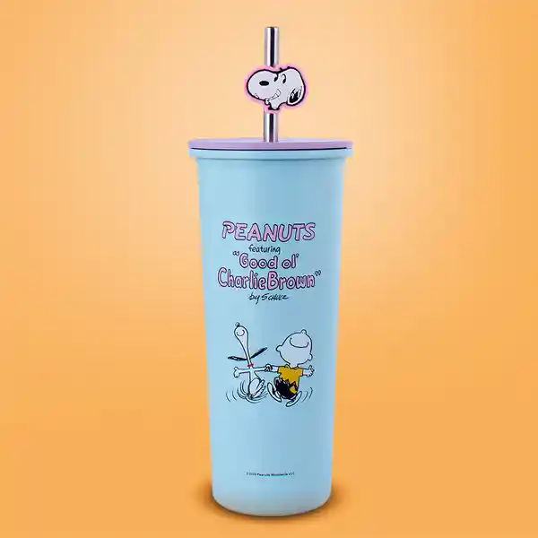 Vaso de Acero Inoxidable Con Pitillo Snoopy Azul 800 mL Miniso