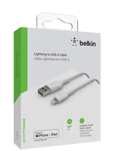 Belkin Cable Boost Charge USB-A a Lightning Blanco 3 m