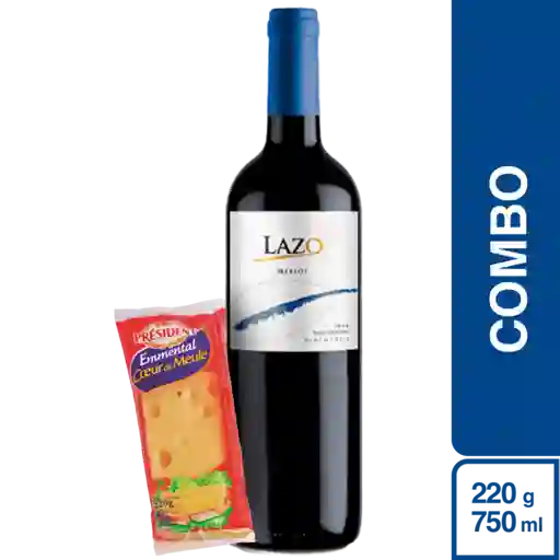 Combo Lazo Vino Tinto Merlot + Président Queso Emmental