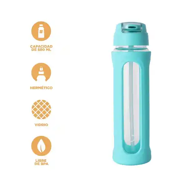 Vaso de Vidrio Tapa Abatible Pico Asa Verde 580 mL Serie Miniso