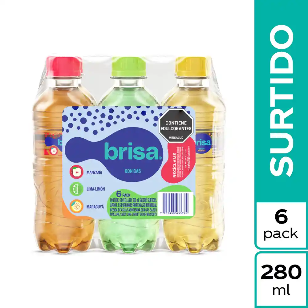 Agua brisa saborizada surtida 280 ml x 6 Unds