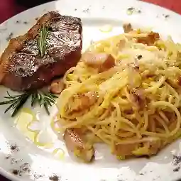Spaguetti Carbonara con Punta de Anca