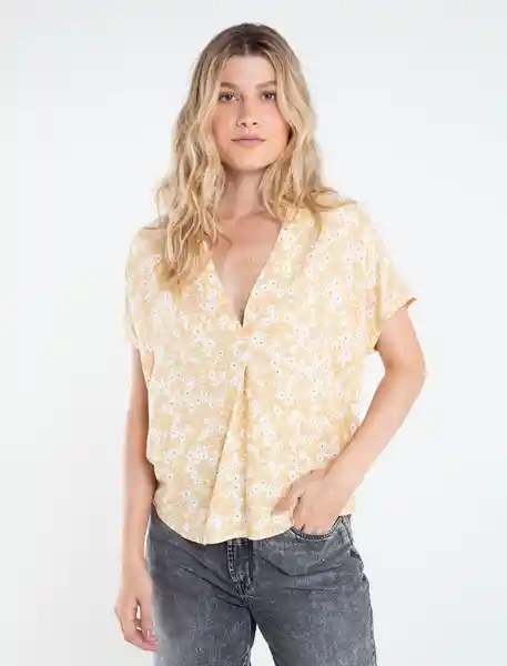 Camisa Manga Corta Gala Mujer Amarillo Venecia Talla XS Naf Naf