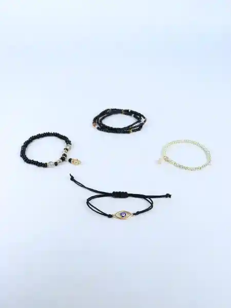 Set Pulsera Ojo Turco Negro Fuxia