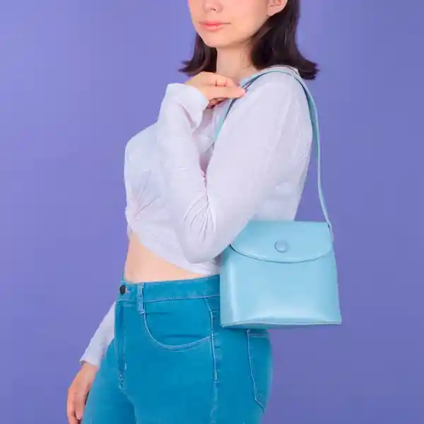 Bolso Hobo Con Solapa y Botón Azul Miniso